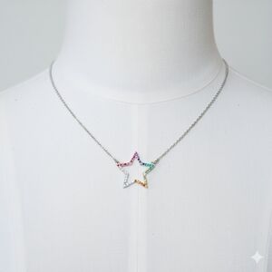 Charm It 14-20" Star Necklace Rainbow Glass Rhinestone Silver Adj. Chain Crystal